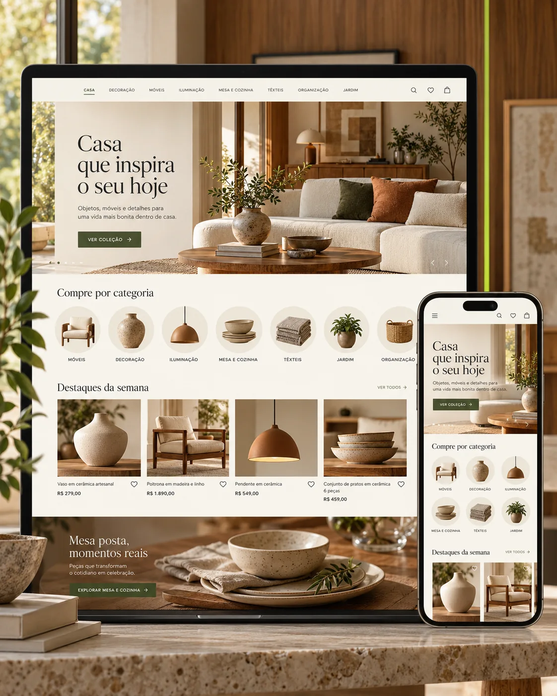 Exemplo visual de layout responsivo para loja virtual