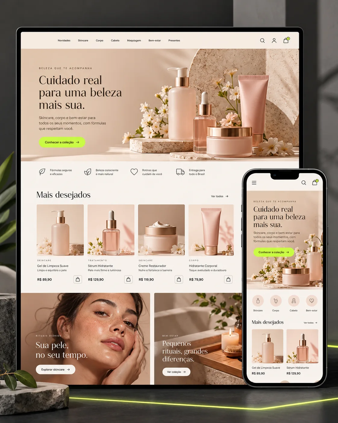 Exemplo visual de loja online em uma experiência de e-commerce