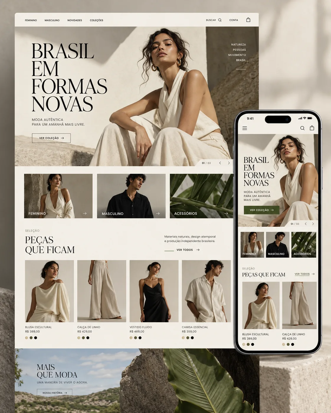 Conceito de loja Shopify responsiva para uma marca de moda autoral